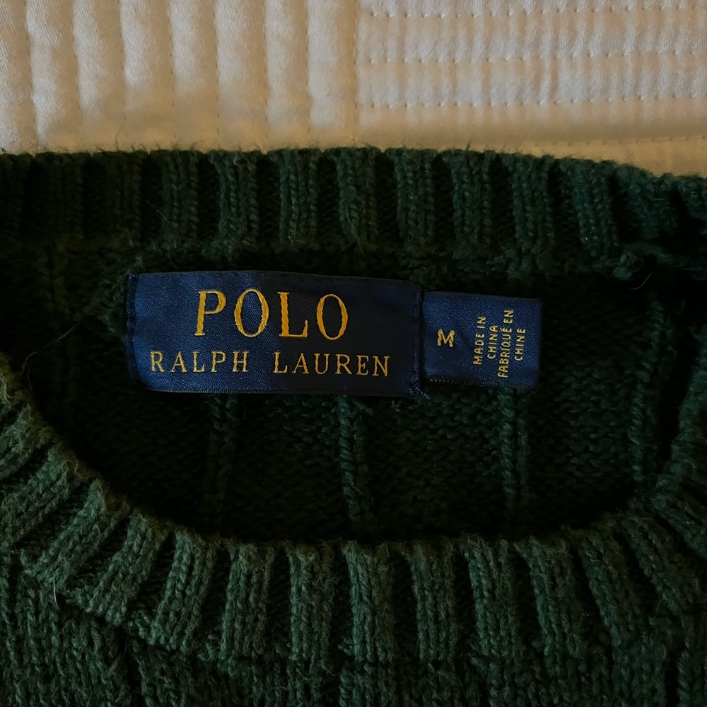 Men’s polo Ralph Lauren hunter green crew sweater, size med, gently worn
